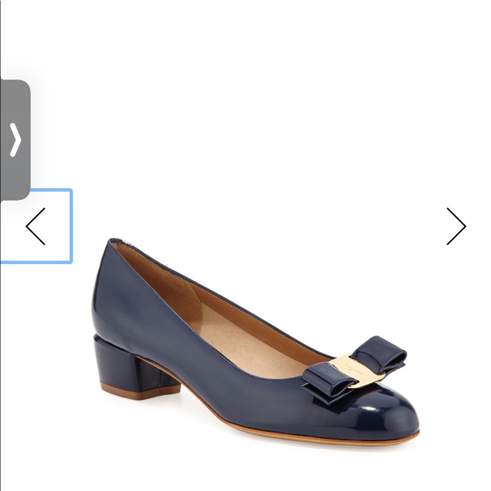 Salvatore Ferragamo Vara Patent Bow Pumps blue